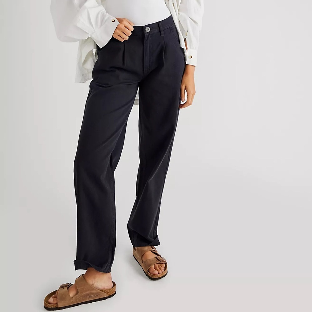 Free People Cya Later Skate Trouser Pants Black Pleated Relaxed Fit Size 8